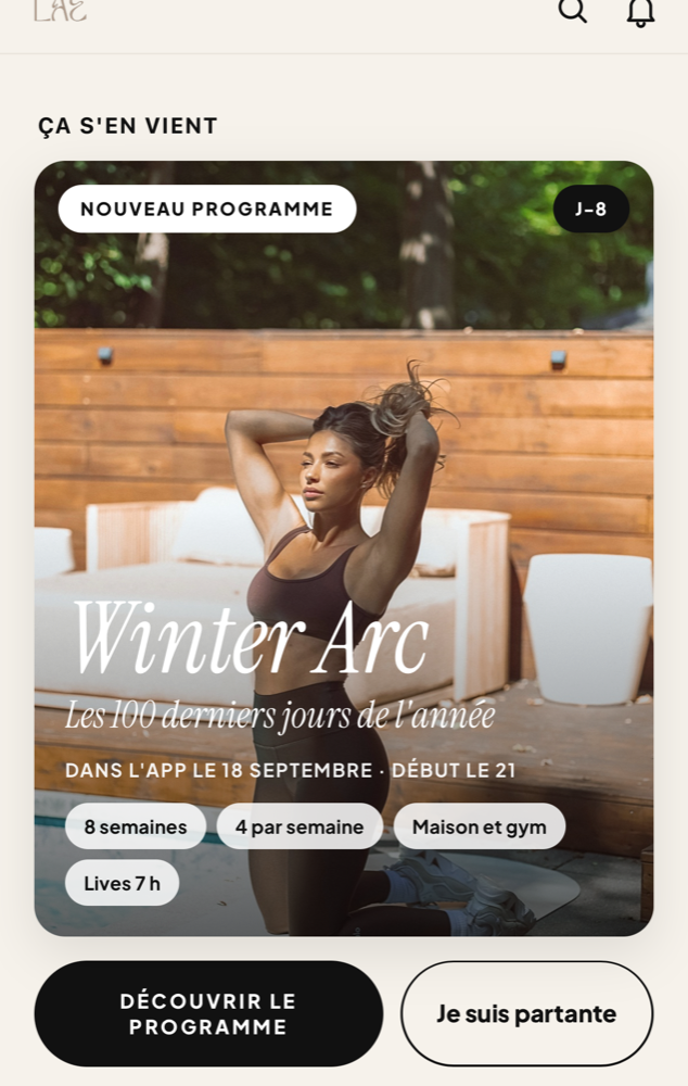 Accueil de l'app LAE