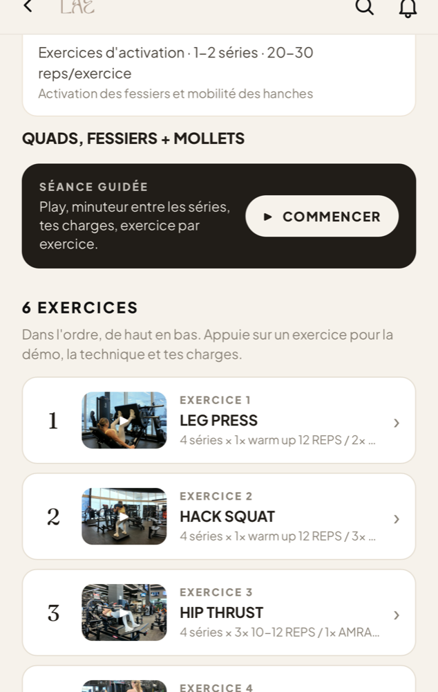 Exercices en vidéo